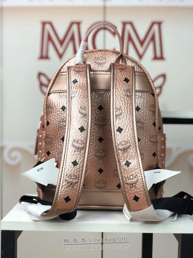 MCM雙肩包 原單 5917小號 香檳色 夏季新款 純手工定制版 MCM女後背包  mdmc1113